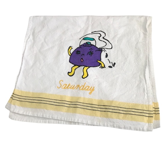 VINTAGE Flour Sack Dishtowels Saturday Sunday Embroidery - Picture 4 of 9